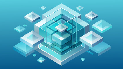 Fototapeta premium Abstract Geometric Blue Cubes Floating on Gradient Background