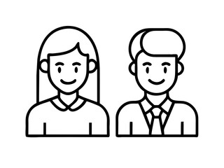 A vector illustration depicting male and female face silhouettes or icons, serving as avatars or profiles for unknown or anonymous individuals. The illustration portrays a man and a woman portrait.
