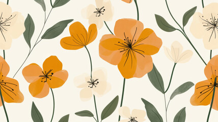 Abstract print in pastel colors. A simple vector illustration with abstract flowers and leaves. Minimalistic flat design.