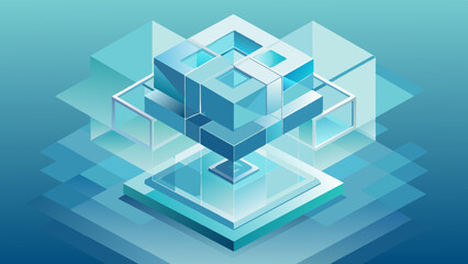 Obraz premium Abstract Isometric Digital Artwork with Geometric Shapes in Blue Tones