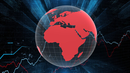 Abstract red earth planet cyberspace business with artistic city skyscrapers and digital road. Illustration background.