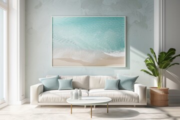 Coastal-Themed Living Room with Ocean frame photo