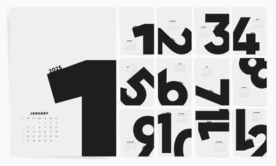 2025 Square Template Design. Week Starts on Sunday 2025 Minimal Calendar. Desktop A4 Planner in Simple Clean Style. Home or Office 2025 Calendar. English Vector Calendar Layout.	