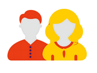 A vector illustration depicting male and female face silhouettes or icons, serving as avatars or profiles for unknown or anonymous individuals. The illustration portrays a man and a woman portrait.
