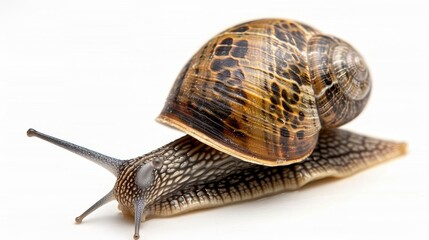  Two snails reside on a pristine white surface, one snail positioned towards the camera, the other in reverse direction