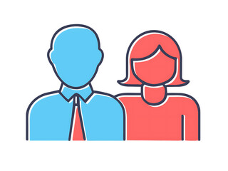 A vector illustration depicting male and female face silhouettes or icons, serving as avatars or profiles for unknown or anonymous individuals. The illustration portrays a man and a woman portrait.
