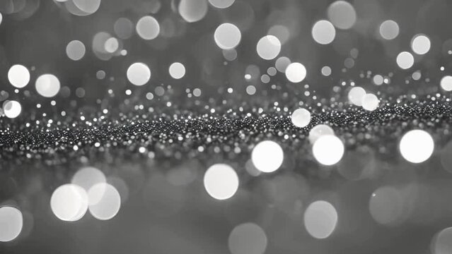 Abstract silver glitter bokeh with gray background, Generative AI illustration, copy space