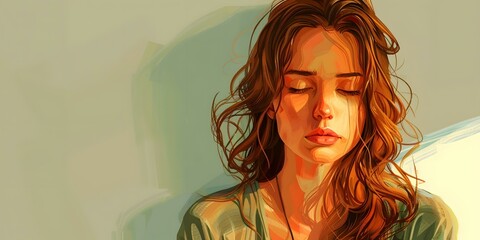 Beautiful Woman with Closed Eyes and Red Hair