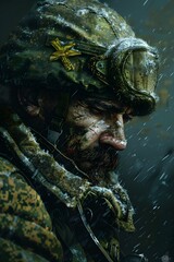 Portrait of a soldier in the snow