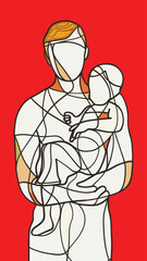 dad holding his baby son in vector