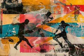 Fototapeta premium An abstract collage illustrating the concept of successful defeat in competition, showcasing resilience and determination