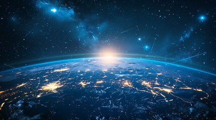 Earth viewed from space with stars and lights