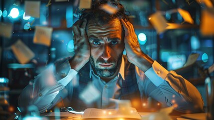 Seated man with book and pen