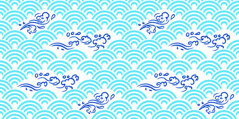 Seamless japanese waves pattern vector