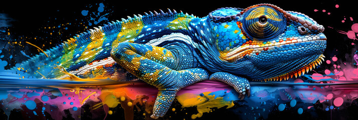 chameleon in neon colors in a pop art style