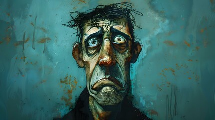 A painting of a man with a sad expression on his face