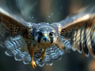 Fierce Falcon Diving at High Speed with Eyes Locked on Prey in Wildlife Portraits Concept