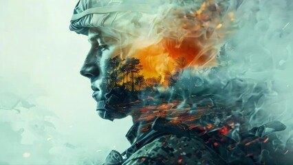 Video of soldier amidst the smoke. Post traumatic stress disorder. A tribute to the realities of war.