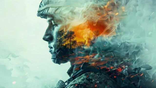 Video of soldier amidst the smoke. Post traumatic stress disorder. A tribute to the realities of war.