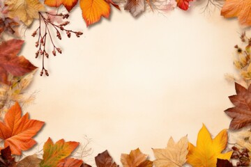Autumn leaves on old paper background.