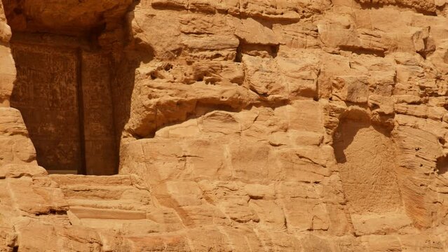 ncient Doorway Entrance to Abu Simbel Temple in Panning shot