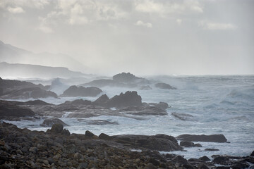 Fototapeta premium Rough sea at Cabo Silleiro, Baiona, Pontevedra, Spain