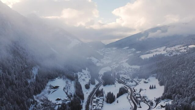 Drone Aerial Flight Over Majestic Mountain Peaks Dolomites, Italy