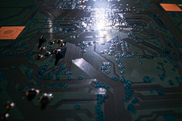 Technology hardware background. High tech electronic circuit board background. Electronic circuit...