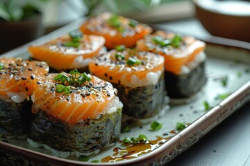 Onigiri - Rice balls wrapped in nori, filled with salmon, pickled plum, or tuna. 