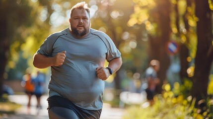 Overweight Man Runs with Determination in Charity Event Showcasing Community Spirit