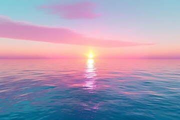 Obraz premium The sky transitions into a gradient of colors during a beautiful sunset over the calm sea in a futuristic setting
