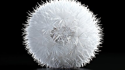  A tight shot of a white yarn ball atop a dark surface, reflecting in its upper and lower spheres