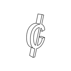 The outline of a large cent symbol is made with black lines. 3D view of the object in perspective. Vector illustration on white background