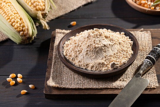 Typical canarian gofio on a rustic base