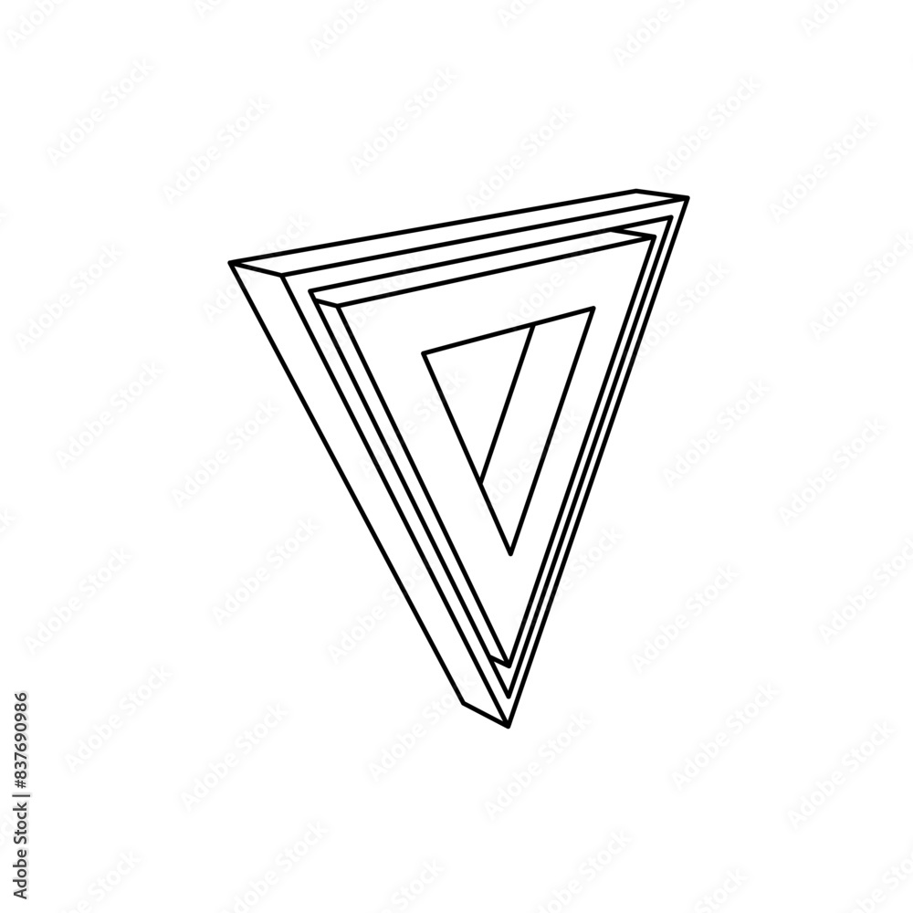 Poster the outline of a large give way sign is made with black lines. 3d view of the object in perspective.