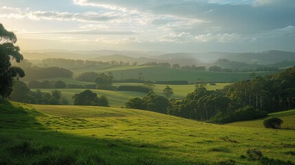 Obraz premium Serene Countryside Landscape: Capture the peacefulness and natural beauty of a countryside landscape,