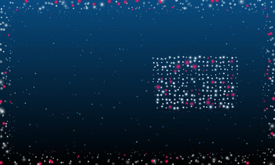 On the right is the chest symbol filled with white dots. Pointillism style. Abstract futuristic frame of dots and circles. Some dots is pink. Vector illustration on blue background with stars
