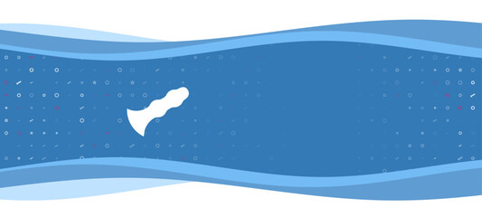 Blue wavy banner with a white sex toy symbol on the left. On the background there are small white shapes, some are highlighted in red. There is an empty space for text on the right side