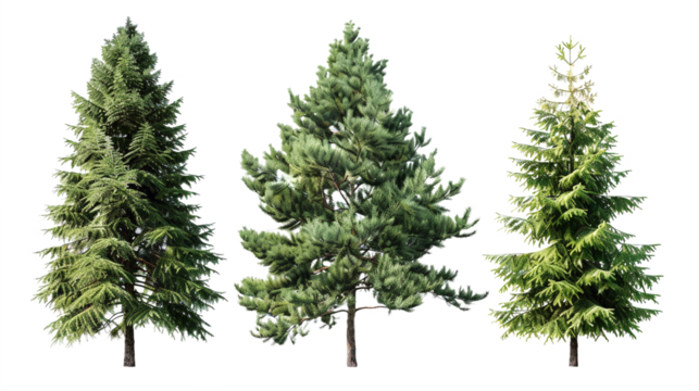 Pine trees isolated on a transparent background