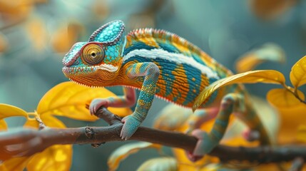 Concept of change and adaptation, chameleon blending into surroundings, symbolizing flexibility