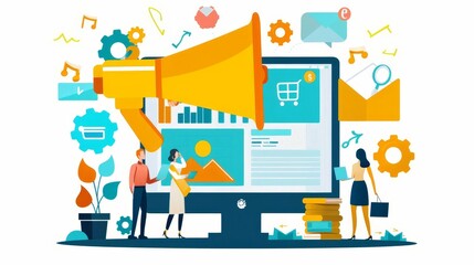 E-commerce business strategy session, team planning online sales campaign, digital marketing tools