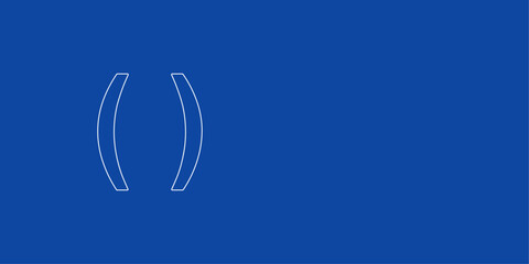 A large white outline brackets symbol on the left. Designed as thin white lines. Vector illustration on blue background