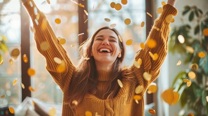 Financial freedom, person celebrating debt-free milestone, positive and uplifting imagery