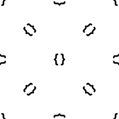 Seamless pattern of repeated black curly brackets symbols. Elements are evenly spaced and some are rotated. Vector illustration on white background