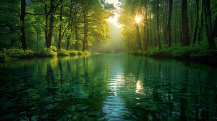 Obraz premium River with Green Trees