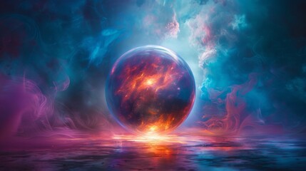 Obraz premium Enigmatic Crystal Ball Unveiling Mystical Visions in Ethereal Ambiance