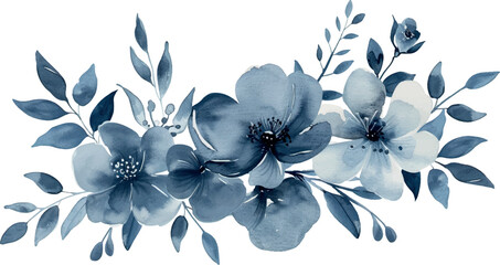 Watercolor illustration, navy blue flowers, background for design