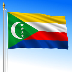 Comoros islands, official national waving flag, indian ocean, vector illustration