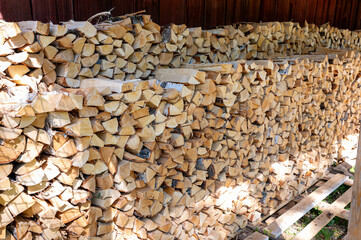 Lots of stacked firewood in Swedish garden