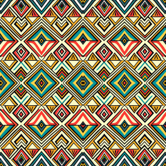 Colorful Vintage Seamless Geometric Pattern with Zigzag and Triangle Designs